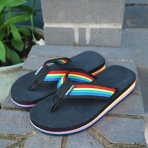 Vintage 80 s Rainbow Flip Flops Daimatu Etsy UK