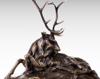 鹿の置物、4.8インチの金色の角を持つ鹿の像、接着ブロンズ製