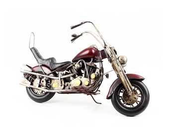 Groot metalen motorfietsmodel, vintage chopper motorfiets metalen model, motorfiets retro vintage speelgoed metalen sculptuur antieke oldtimer cadeau-idee
