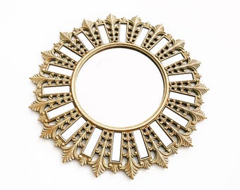 Sunburst Spiegel Hollywood Regency, Sonnenspiegel Mid Century Moderner Wandspiegel, runder Spiegel im Art-Deco-Stil, Eclectic Home Decor Goldspiegel