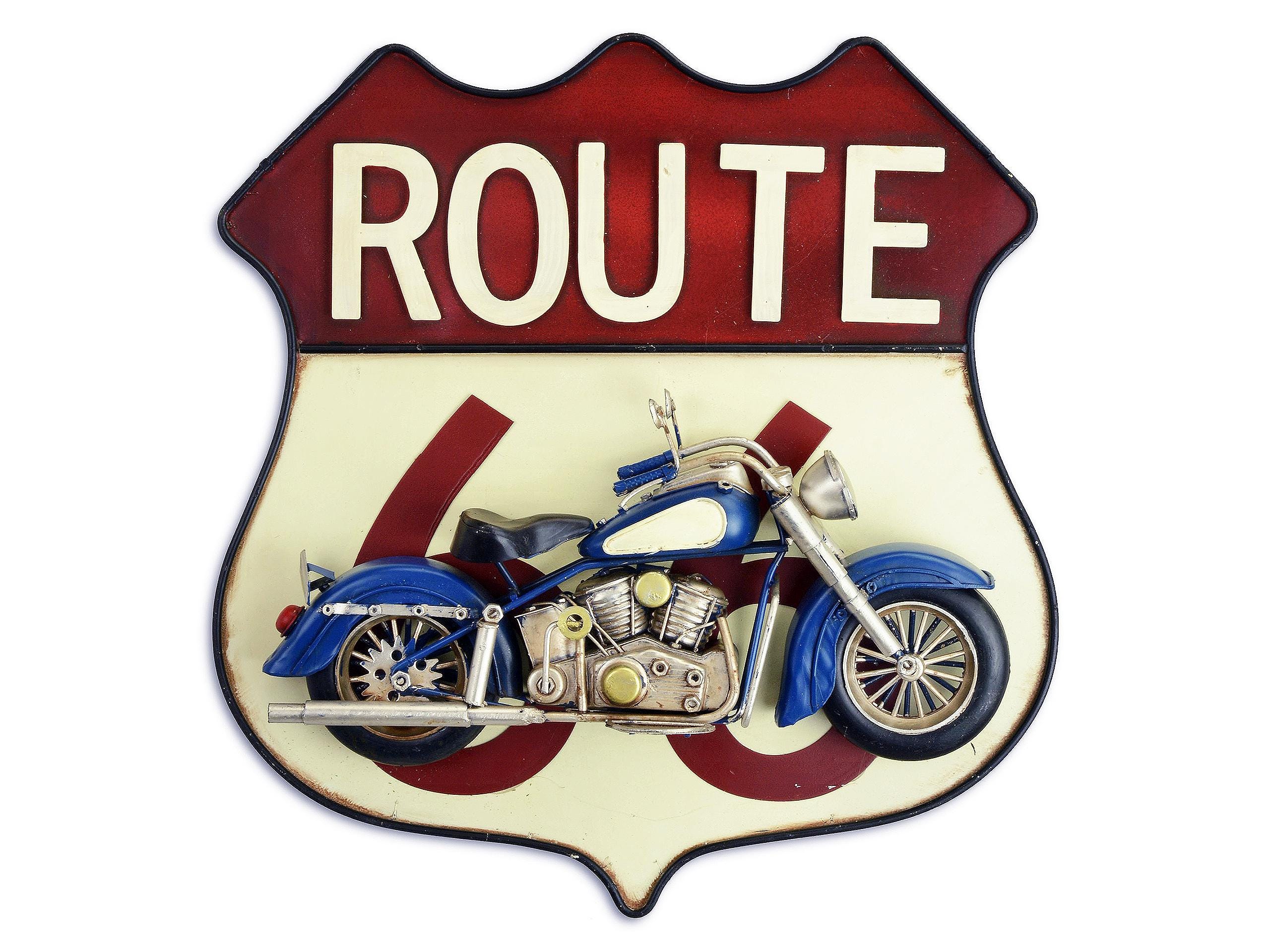 Route 66 Metal Sign With Motorcycle Model, 3D Motorbike Wall Decor, Old ...