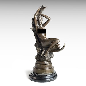 Bronze Sculpture of Nymph Woman Statue, Bronze Female Statue on Marble Base, Mythological Sculpture Metal Art Interior Design Birthday Gift