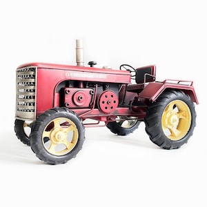 LARGE Vintage Tractor Metal Model, Old Farm Tractor Vehicle Toy Collector Tractor Scale Model, Farmer Gift Office Shelf Farmhouse Home Decor