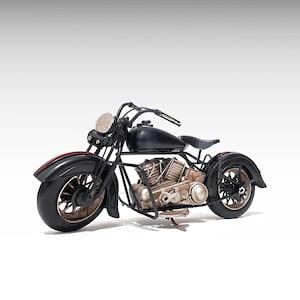 Modelo de motocicleta de metal negro, modelo de motocicleta Chopper vintage de metal, motocicleta retro vintage, juguete, regalos temáticos de motocicleta, motocicleta antigua.