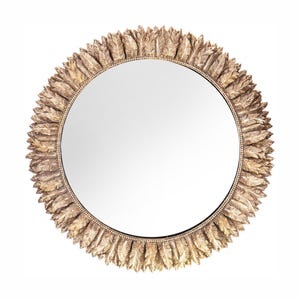 Gold Mirror Frame Wall Mirror with Feathers Decor, Hollywood Regency Sunburst Mirror, Mid Century Modern Round Mirror Eclectic Home Decor