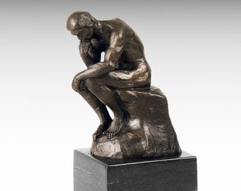 Bronze Sculpture of The Thinker Statue Marble Base, Solid Bronze Statue Figurine Art, Designed by Auguste Rodin Premium Housewarming Gift