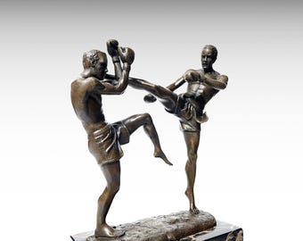 ムエタイ戦士  銅像 Vintage Boxing Man Statue, Muay Thai Kick Boxing Sculpture, Office