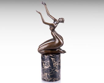 Bronze Female Statue on Marble Base, Modern Bronze Statue Curvy Body Positive Art Bronze, Metal Sculpture Voluptuous Woman Housewarming Gift