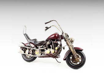 Large Metal Motorcycle Model, Vintage Chopper Motorcycle Metal Model, Motorbike Retro Vintage Metal Sculpture Antique Oldtimer Gift Idea