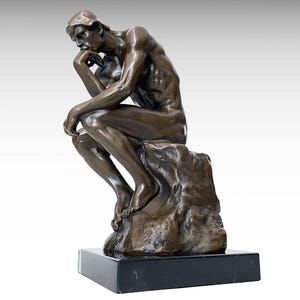 Bronze Thinker Statue Bronze Sculpture Art on Marble Base, Design by A. Rodin Antique Home Room Decor, Thinking Man Luxury Personalized Gift