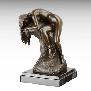 Bronze Sculpture of Sleeping Girl on Marble Base Woman on Rock Bronze Statue, Modern Art Sculpture Housewarming Gift Idea Personalized Gifts