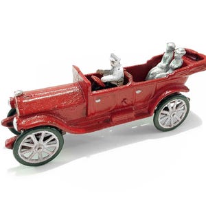 9 Inch Cast Iron Toy Vehicle Antique Red Car Model, Cast Iron Toy Car Metal Model, Toy Collector Cast Iron Figurine Rolling Wheels Gift Idea