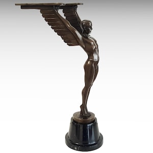 Large Icarus Bronze Sculpture Modern Bronze Statue on Marble Base, Art Deco Sculpture Greek Mythology Vintage Figurine Funky Home Decor Gift