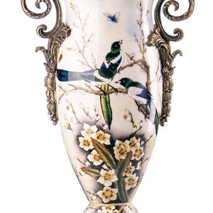 Large Porcelain Vase with Bronze Cherubs, Flower Vase Louis XVI Style Ceramic Vase, Hollywood Regency Art Nouveau Vase Gift Angel Flower Pot image 7