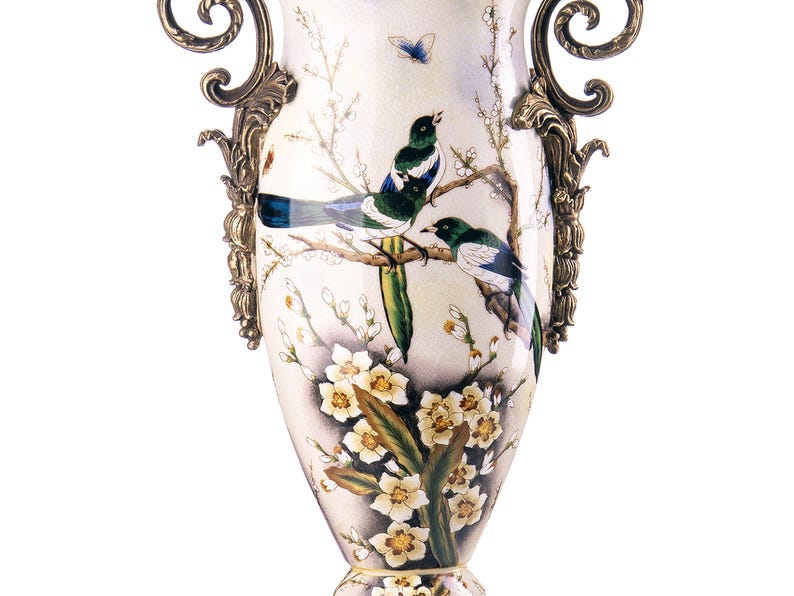 Large Porcelain Vase with Bronze Cherubs, Flower Vase Louis XVI Style Ceramic Vase, Hollywood Regency Art Nouveau Vase Gift Angel Flower Pot image 7