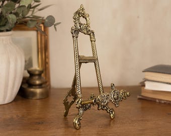 Art Nouveau Style Brass Easel Display Stand, Vintage Tabletop Easel Stand Display, H: 9” Gold Metal Easel Tiny Home Decor Housewarming Gift