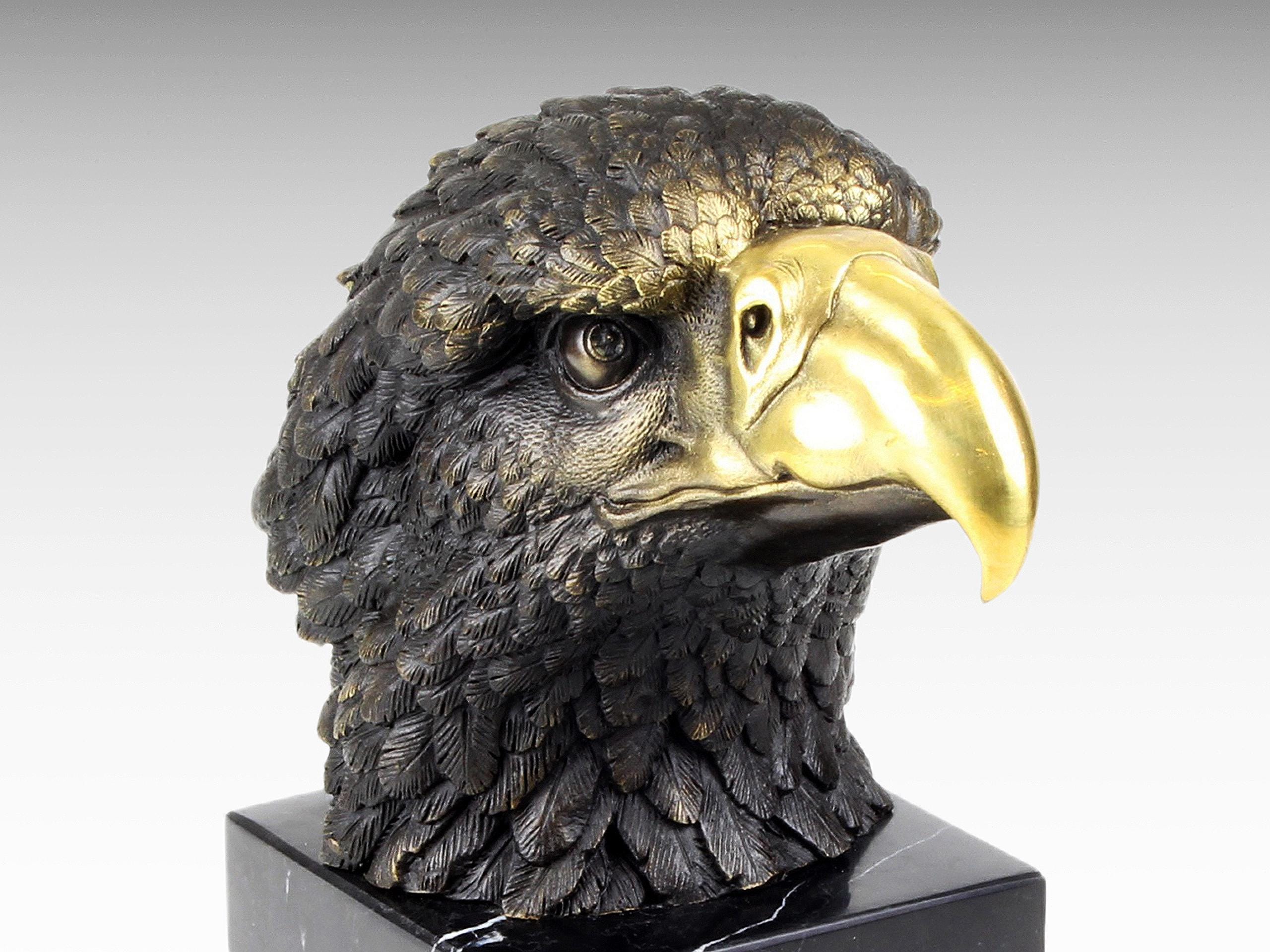 Bronze Statue of Eagle Head Bronze Eagle Statue, Metal Sculpture Art Marble Base, Mid Century Modern American Eagle Decor Personalized Gifts