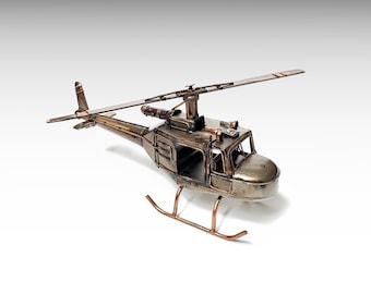 Vintage Metal Helicopter Scale Model, Diecast Helicopter Metal Model Replica, Moving Rotor Aviation Art Pilot Gifts Aesthetic Office Decor