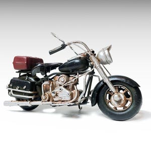 Vintage Black Metal Motorcycle Model, Chopper Motorcycle Toy Metal Model, Motorbike Retro Metal Sculpture Antique Oldtimer Housewarming Gift