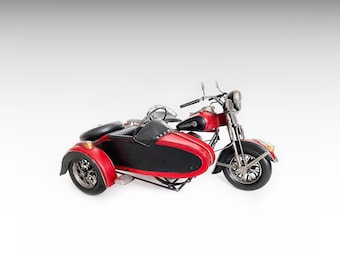 Large Red Black Metal Motorcycle with Sidecar, Vintage Motorbike Model Retro Metal Model Decor Vintage Motorcycle Gifts Antique Oldtimer