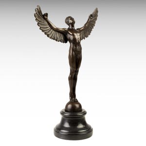 Icarus Bronze Statue Large Bronze Sculpture on Marble Base, Greek Mythology Greek Sculpture, Man with Wings Home Decor Personalized Gift