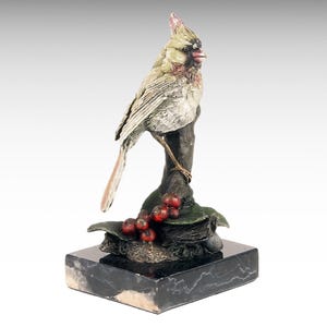 Bronze Skulptur von Kardinal Vogel, Bronze Kardinal Statue auf Marmorsockel, Wien Bronze Vogel Figur auf Ast Tier Kunst Handgemaltes Geschenk