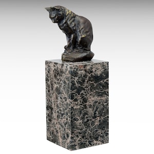 Bronze Sculpture of Sitting Cat Modern Bronze Statue on Marble Base, Mid Century Modern Pet Animal Figurine Gift Idea, Cat Statue Home Decor