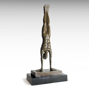Bronze Sculpture of Handstand Gymnast Man on Marble Base, Sportsman Metal Sculpture Art Gymnastics Ornament, Bronze Statue Home Decor Gift