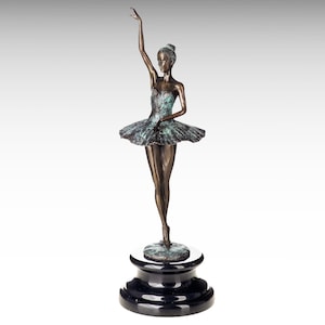 Bronze Sculpture of Ballet Dancer on Marble Base, Ballerina Statue Dancing Woman Ballet Art, Verdigris Patina Housewarming Gift Home Decor