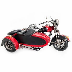 Large Red Black Metal Motorcycle with Sidecar, Vintage Motorbike Model Retro Metal Model Decor Vintage Toy Motorcycle Gifts Antique Oldtimer