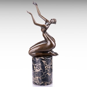 Bronze Female Statue on Marble Base, Modern Bronze Statue Curvy Body Positive Art Bronze, Metal Sculpture Voluptuous Woman Housewarming Gift