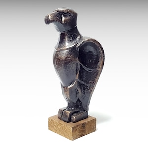 Large Eagle Sculpture Wooden Base, Cast Iron German Eagle Statue, Animal Figurine Patio Ornament, Art Deco Sculpture Metal Garden Sculpture
