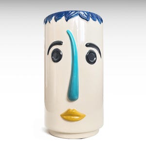 Modernist Face Vase Pop Art Ceramic Vase, Porcelain Flower Vase Mid Century Modern, Unique Home Decor Art Centerpiece Housewarming Gift Idea