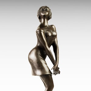 Bronze Sculpture of Woman in Dress, Large Bronze Statue on Marble Base, Metal Sculpture Art Interior Design Birthday Gift Pop Art Sculpture
