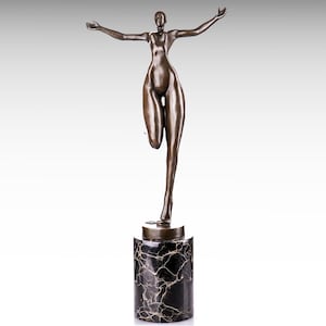 Large Bronze Sculpture of Posing Woman, Modern Bronze Statue on Marble Base, Bronze Female Statue Abstract Art Curvy Body Dancer Statue Gift