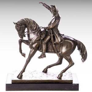 Bronze Sculpture of Napoleon on Horse, Napoleon Bonaparte Bronze Statue Marble Base, Metal Sculpture Decor Interior Design Table Centerpiece