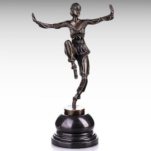 Große Bronze Tänzer Statue Art-Deco-Skulptur, Pierre Laurel Bronze Statue Marmorsockel, Tänzerin Figur Tanzende Frau Geschenk für Tänzerin