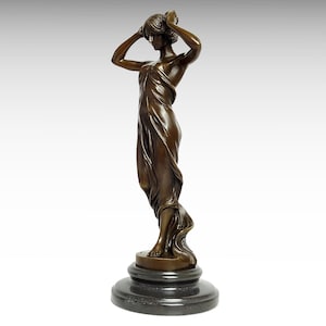 Bronze Sculpture of Lovely Woman Nymph, Large Figurine on Marble Base, Classic Style Art Sculpture, Interior Design Gift Idea Bronze Statue