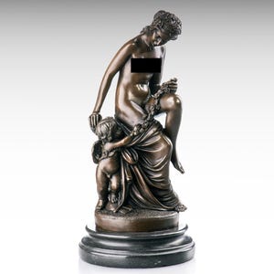 Brązowa rzeźba Wenus i Amora, żeńska bogini brązowa statua na marmurowej podstawie, statua Afrodyty, grecka mitologia, starożytny wystrój domu