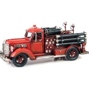 Vintage Style Red Fire Engine Car Metal Model, Fire Truck Fireman Vehicle Fire Brigade, Retro Rustic Desktop Decor Handmade Man Cave Gift