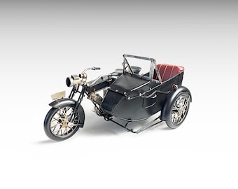 Large Black Motorcycle Metal Model with Sidecar, Motorcycle Model Collectible Vintage Style Toy, Motorcycle Ornament Art Bikers Gift for Him
