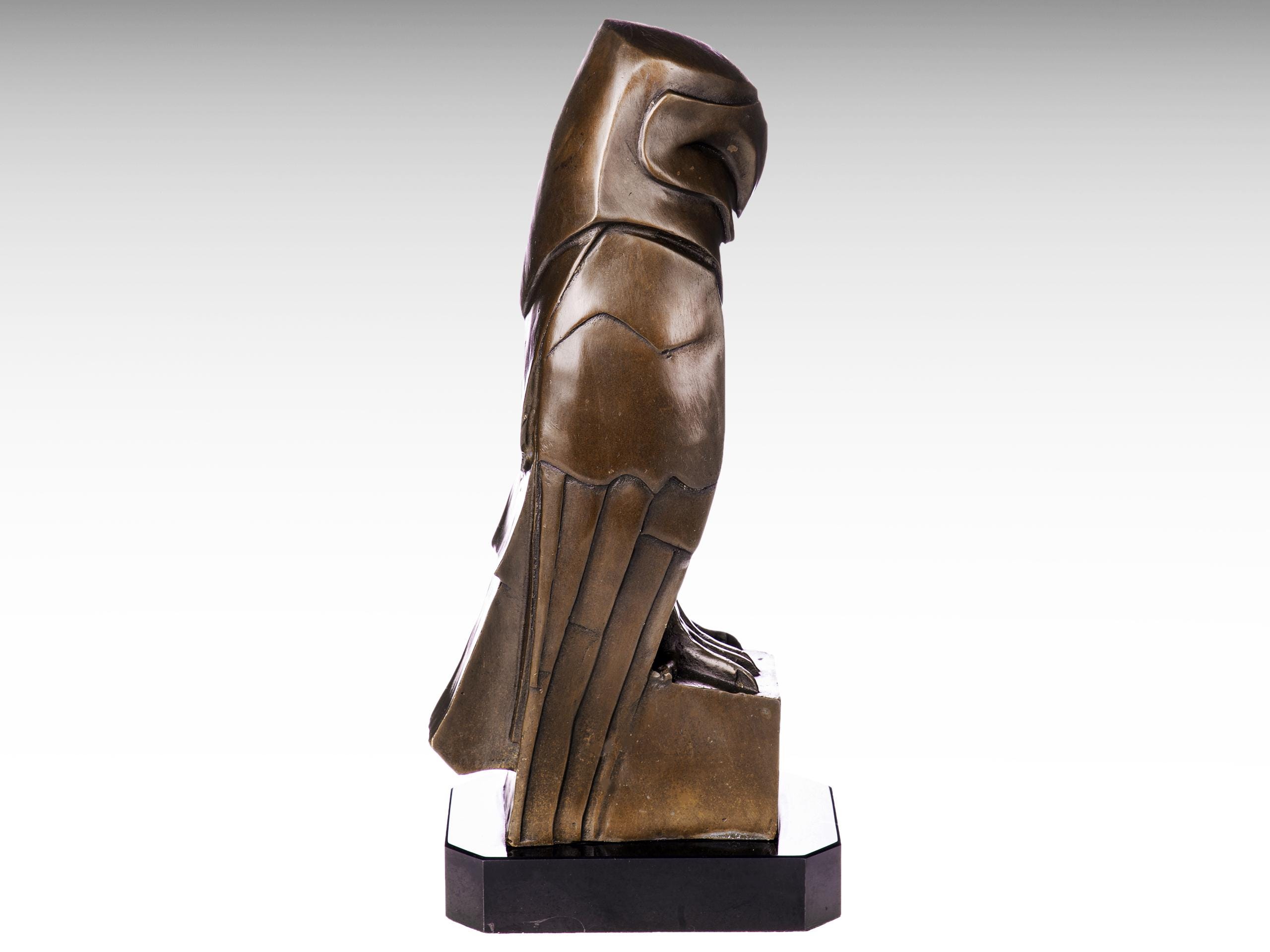 Bronze Sculpture of Art Deco Style Owl, Bronze Owl Statue on Marble Base, Wisdom Symbol Animal Art F
