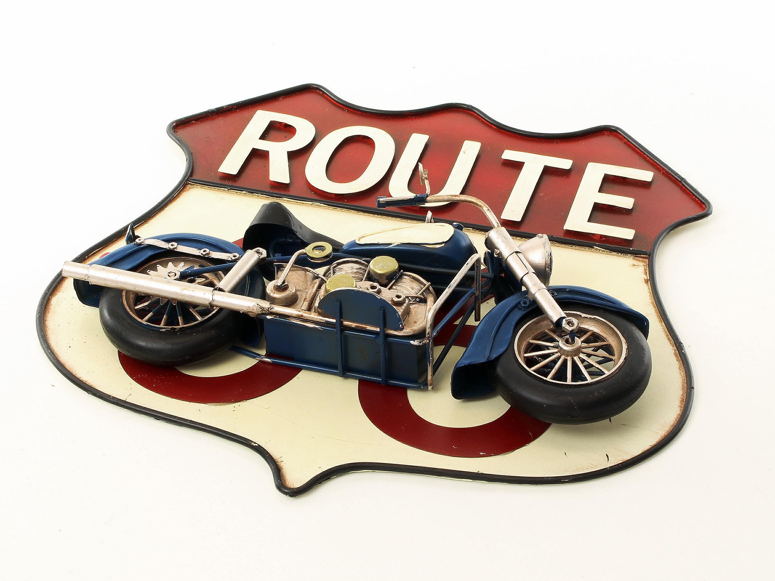 Route 66 Metal Sign With Motorcycle Model, 3D Motorbike Wall Decor, Old ...