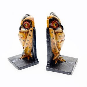 Pair of WISE OWL Cast Iron Bookends, Bird Figurine Owl Bookends Unique Book Shelf Decor Book Lover Gift Metal Room Decor Aesthetic Book Ends