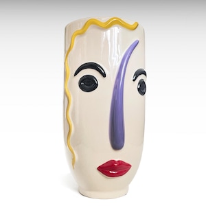 Modernist Face Vase Pop Art Ceramic Vase, Porcelain Flower Vase Mid Century Modern, Unique Home Decor Art Centerpiece Housewarming Gift Idea