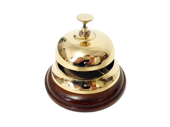 Vintage Polished Brass & Wood Hotel Bell Reception Bell, Brass Bell Table Bell Ring Bell Mid Century Modern Shop Counter Bell Service Ringer
