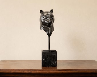 大理石台座付きブロンズ製猫像：おもしろい彫刻フィギュア - Etsy 日本