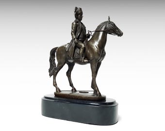 Bronzeskulptur von Napoleon auf Pferd, Bronzestatue Marmorsockel Wohnkultur, personalisiertes Geschenk Frankreich Französische Metallskulptur Kunst Raumdekor