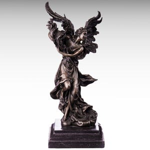 Sculpture d&#39;ange en bronze avec paquet de blé Statue en bronze sur socle en marbre, cadeau femme ailée figurine d&#39;ange en bronze Statue d&#39;ange en bronze décoration d&#39;intérieur