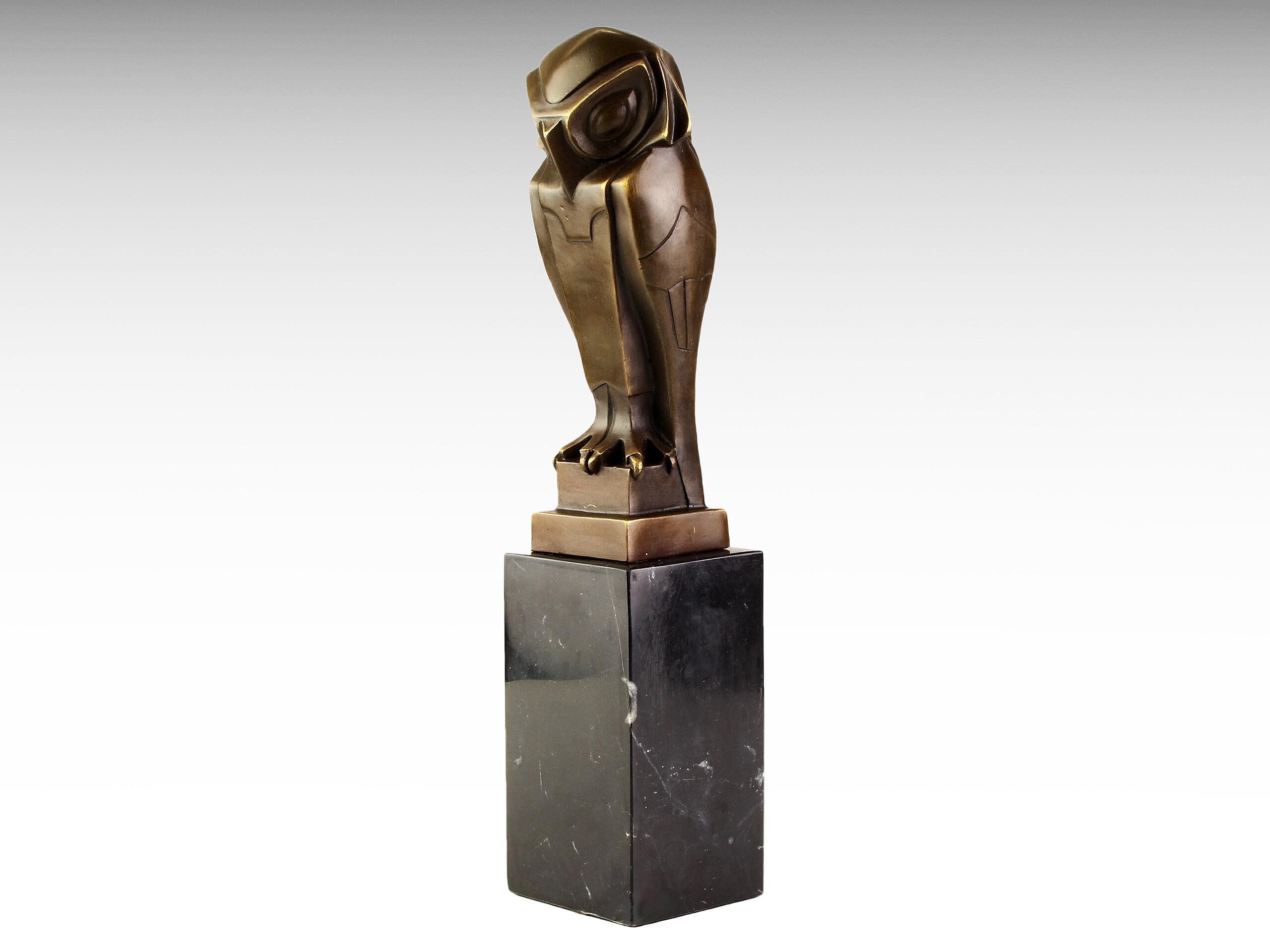 Bronze Sculpture of Owl, Art Deco Style, Bronze Statue Marble Base, Gift Idea, Wisdom Symbol Art Ani